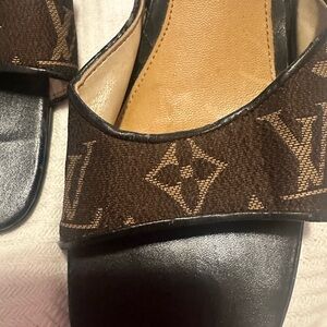Louis Vuitton Black and Brown Mules with Monogram Canvas
